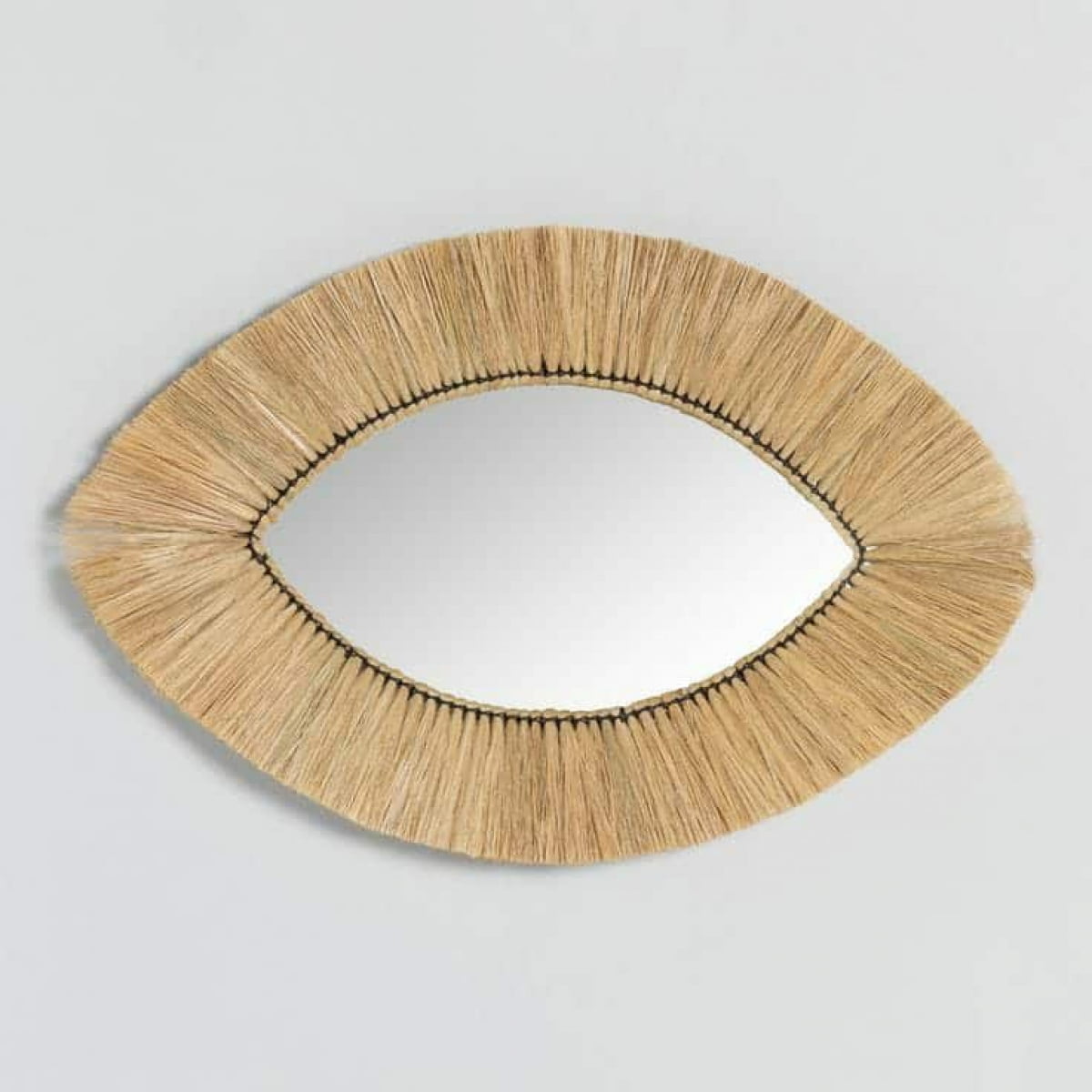 Moroccan Straw Eye Mirror – Handwoven Raffia Wall Decor | Boho Wall Accent