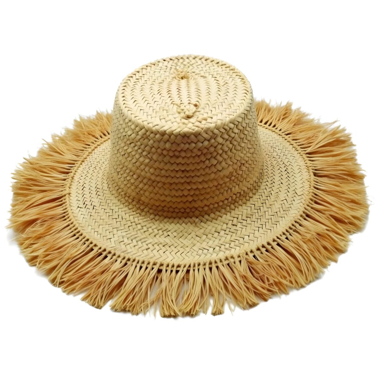 Woven-Garden-Hat-Palm-Leaf-Hat-2-2.jpg Handwoven Fringe Garden Hat – Natural Straw Sun Hat with Wide Brim (26″ Diameter)