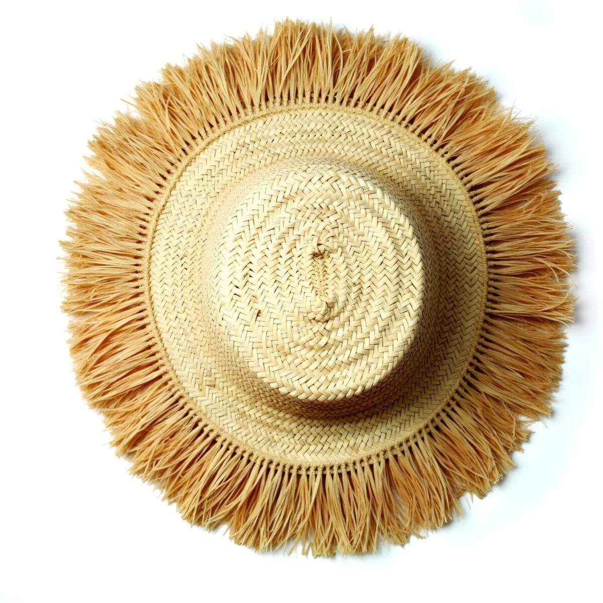 Woven-Garden-Hat-Palm-Leaf-Hat-3-2.jpg Handwoven Fringe Garden Hat – Natural Straw Sun Hat with Wide Brim (26″ Diameter)