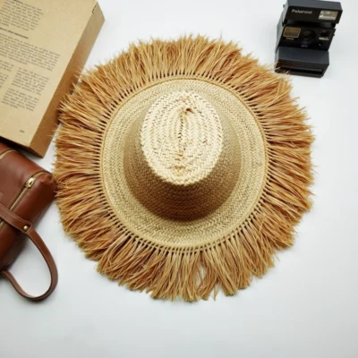 Woven-Garden-Hat-Palm-Leaf-Hat-7.webp Handwoven Fringe Garden Hat – Natural Straw Sun Hat with Wide Brim (26″ Diameter)