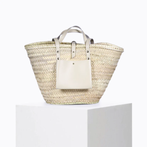 Cream Basket – Handwoven Doum & Off-White Leather Summer Tote