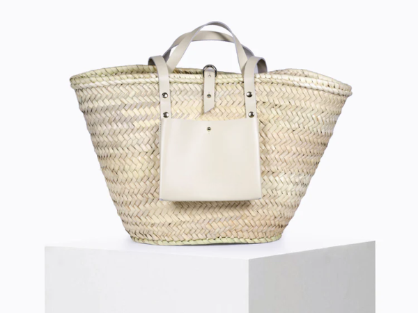 Cream Basket – Handwoven Doum & Off-White Leather Summer Tote