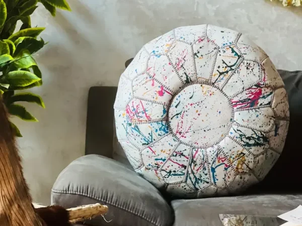 Rainbow Moroccan Round Leather Pouf 🌈✨