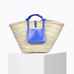 Digital Blue Basket – Handwoven Doum & Leather Summer Tote