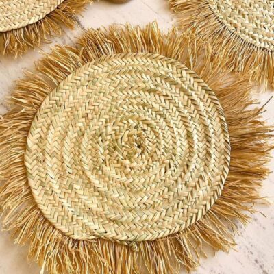 Handwoven Wicker Moroccan Placemats with Tassels – Boho Table Decor