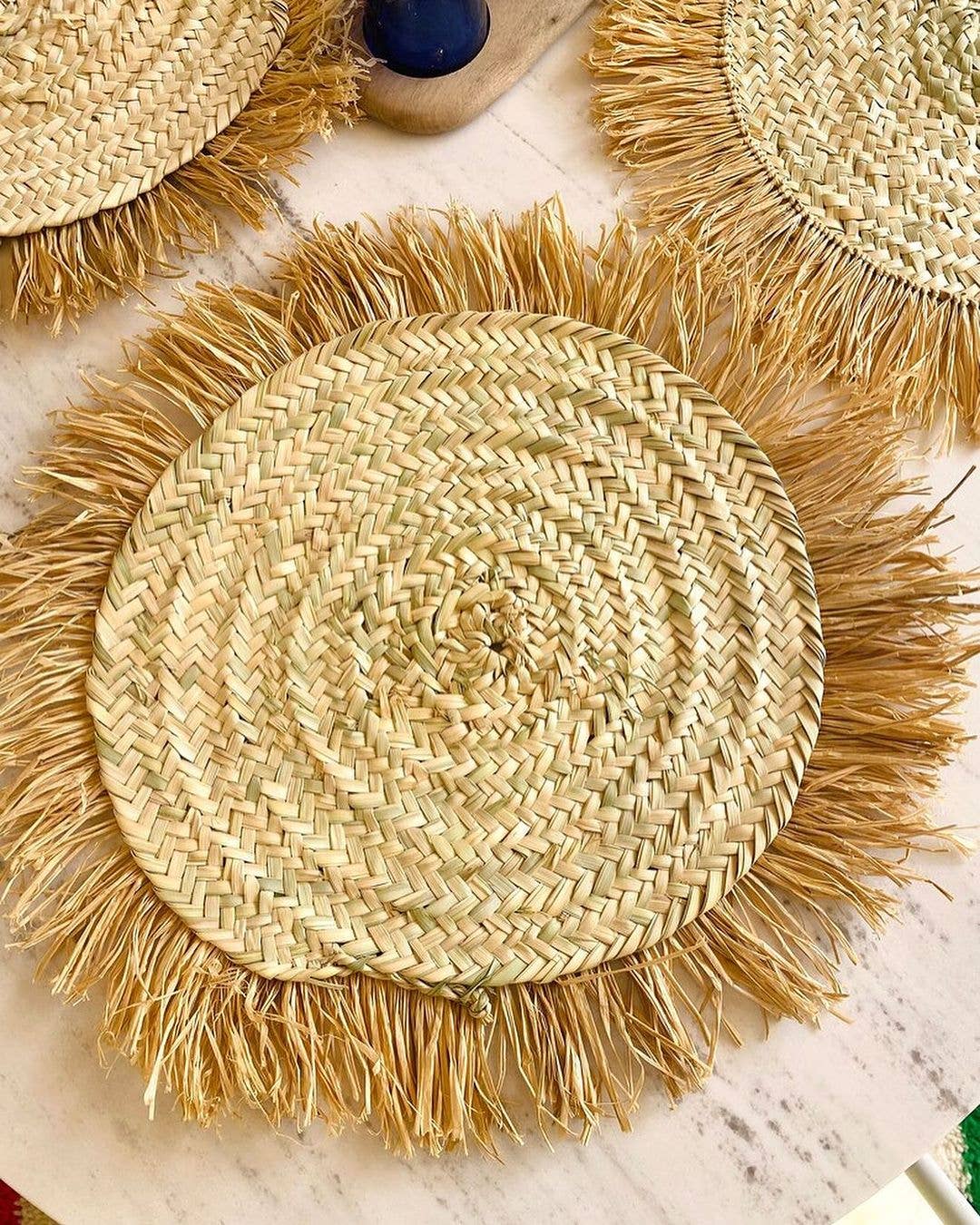 Handwoven Wicker Moroccan Placemats with Tassels – Boho Table Decor