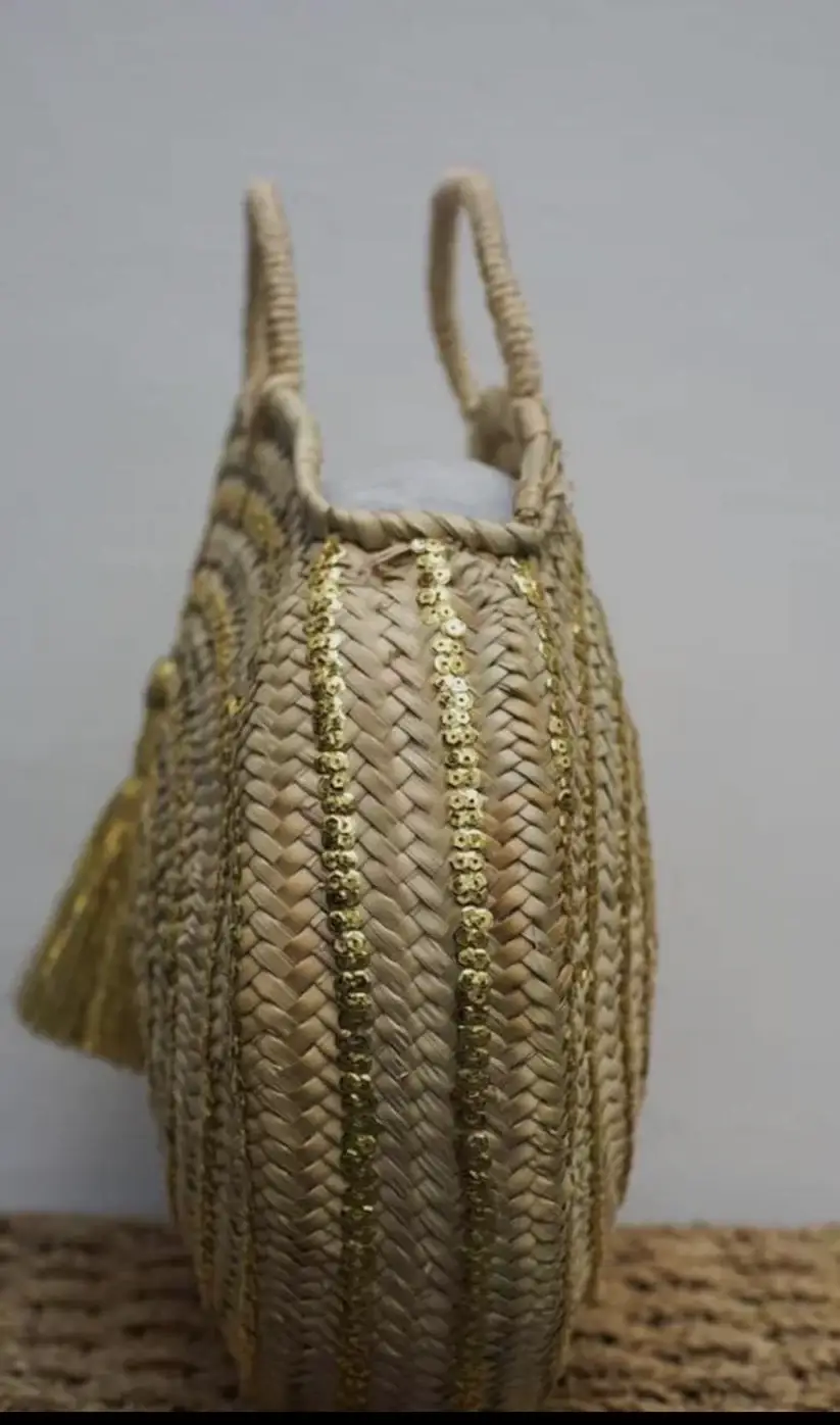 French Basket || Straw Bag Moroccan Basket with Sequins