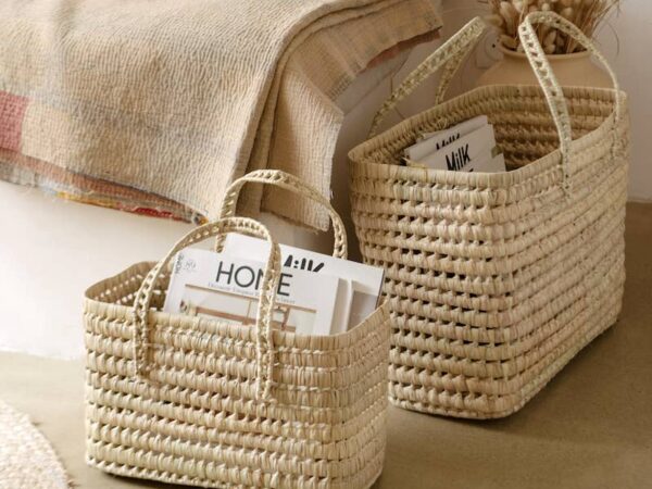 Handwoven Palm Leaf Magazine Holder – Large Moroccan Storage Basket
