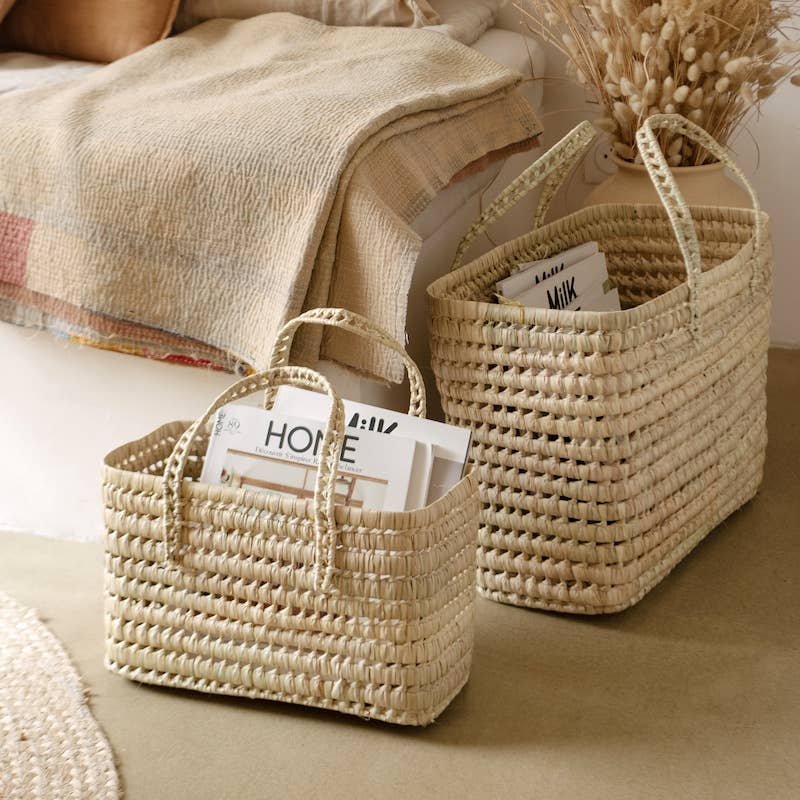 Handwoven Palm Leaf Magazine Holder – Large Moroccan Storage Basket