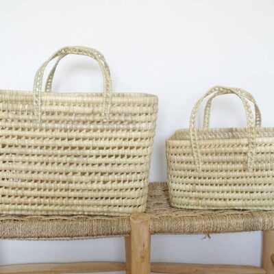 Handwoven Palm Leaf Magazine Holder – Large Moroccan Storage Basket