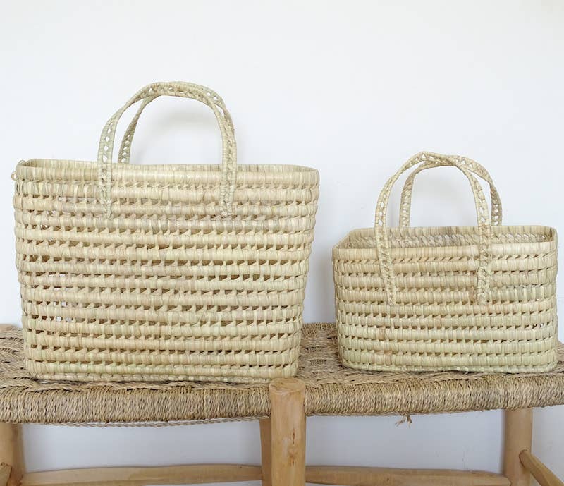 Handwoven Palm Leaf Magazine Holder – Large Moroccan Storage Basket