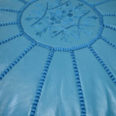 Leather Pouffe – Turquoise | 55x35 cm Handcrafted Round Ottoman