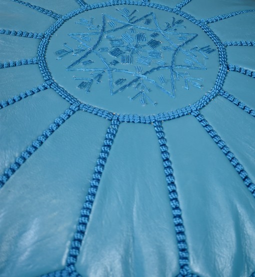 Leather Pouffe – Turquoise | 55x35 cm Handcrafted Round Ottoman