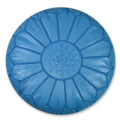 Leather Pouffe – Turquoise | 55x35 cm Handcrafted Round Ottoman