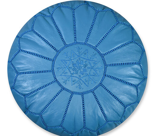 Leather Pouffe – Turquoise | 55x35 cm Handcrafted Round Ottoman