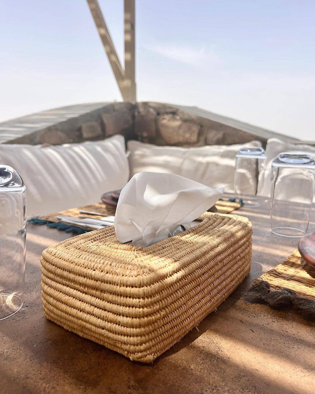 Handwoven Raffia Tissue Box Cover – Boho Natural Home Decor