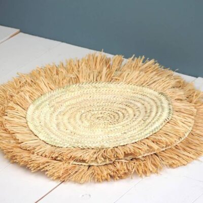 Handwoven Wicker Moroccan Placemats with Tassels – Boho Table Decor