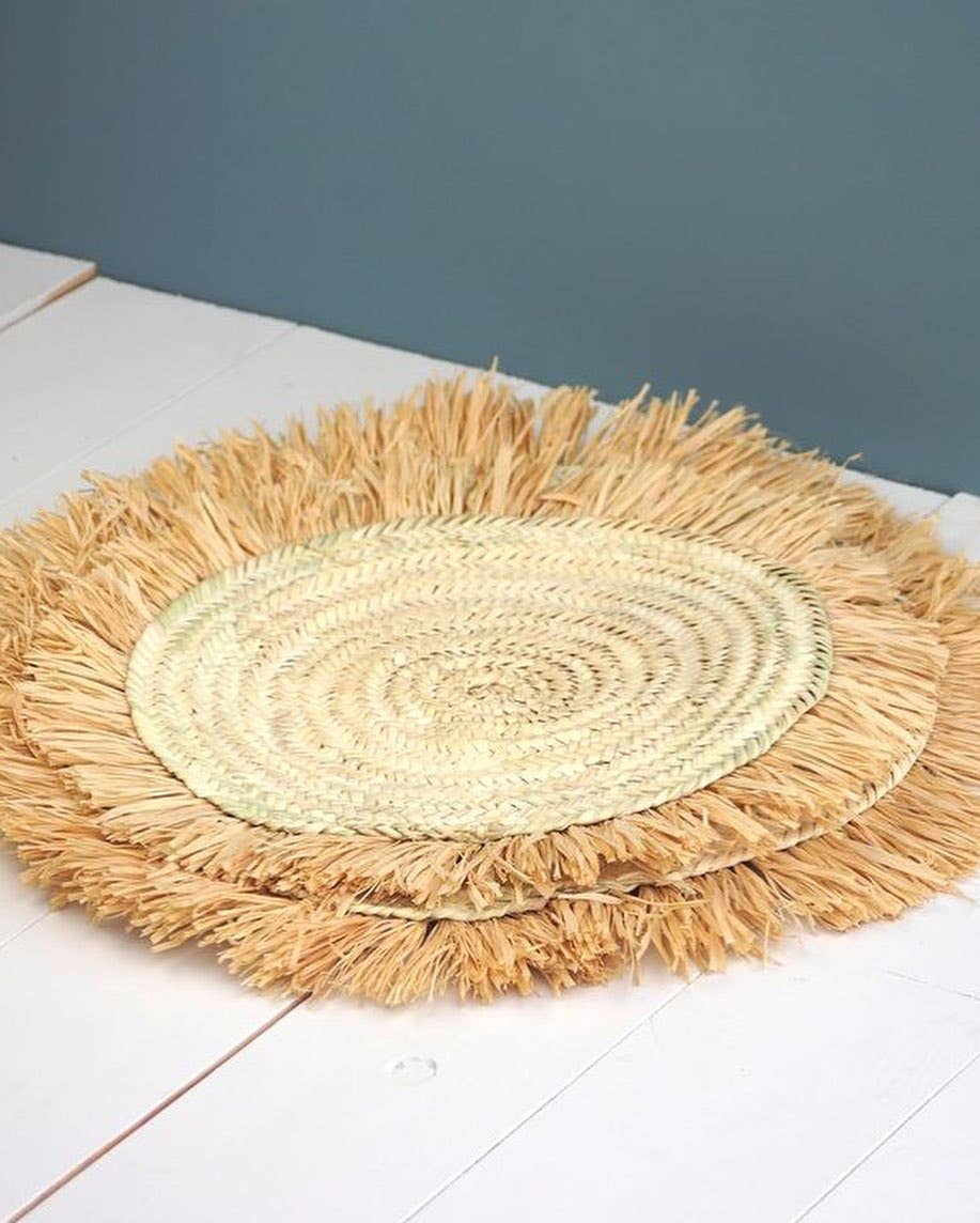Handwoven Wicker Moroccan Placemats with Tassels – Boho Table Decor