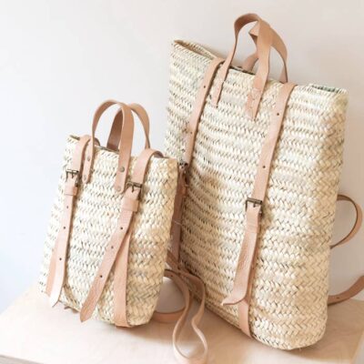 Handwoven Moroccan Straw Backpack – 2 Sizes, Adjustable Leather Straps
