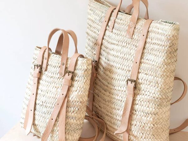 Handwoven Moroccan Straw Backpack – 2 Sizes, Adjustable Leather Straps