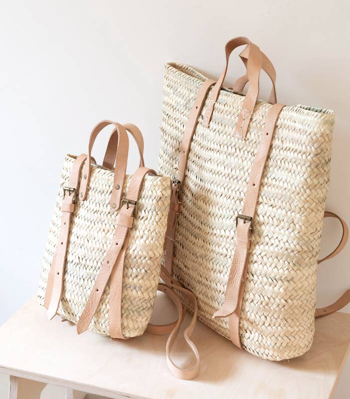 Handwoven Moroccan Straw Backpack – 2 Sizes, Adjustable Leather Straps