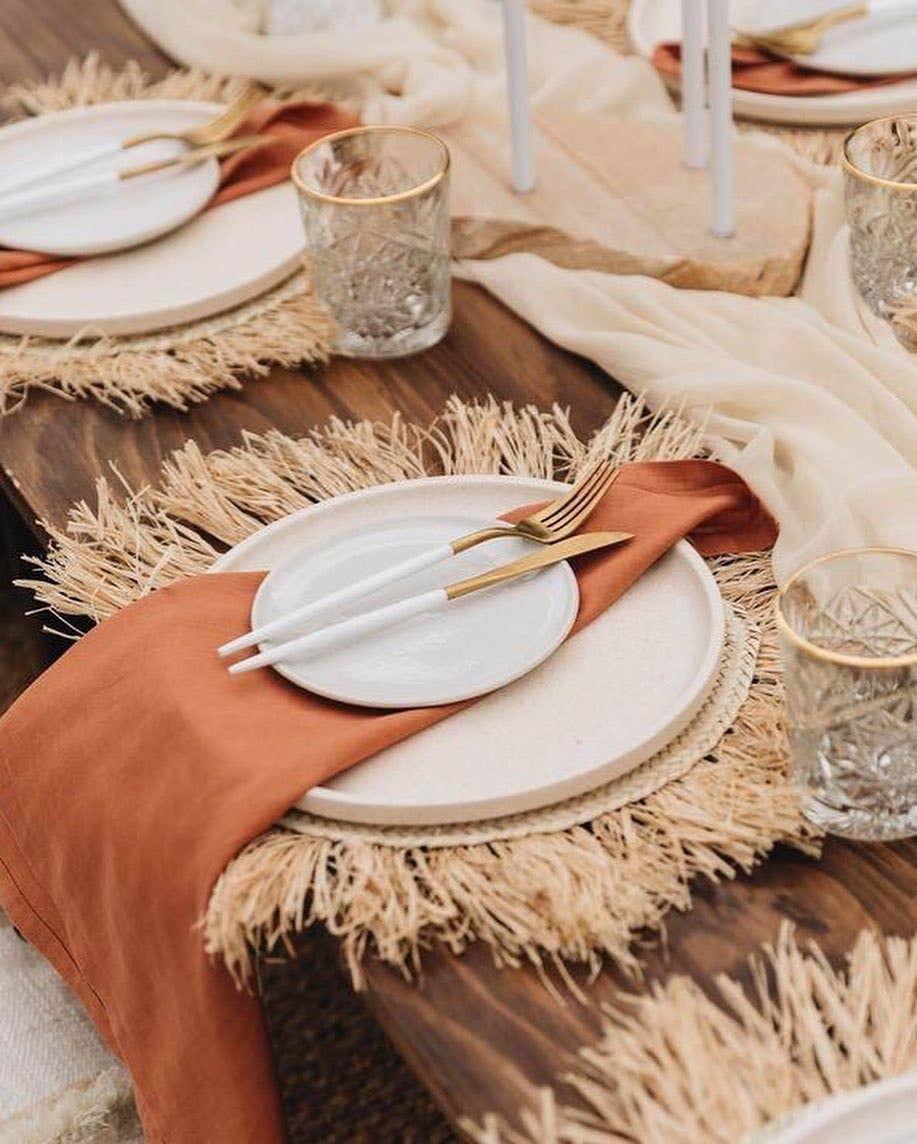 Handwoven Wicker Moroccan Placemats with Tassels – Boho Table Decor