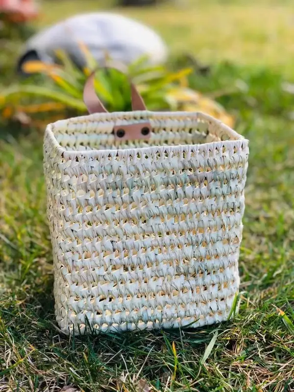 Duo of Woven Palm Fiber Baskets | Handmade Moroccan Wall Storage