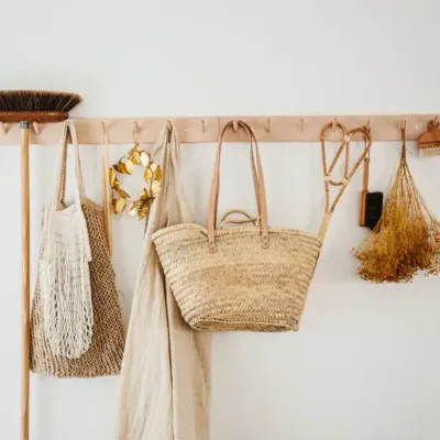 French Market Basket – Handwoven Palm Fiber Tote with Double Leather & Palm Straps
