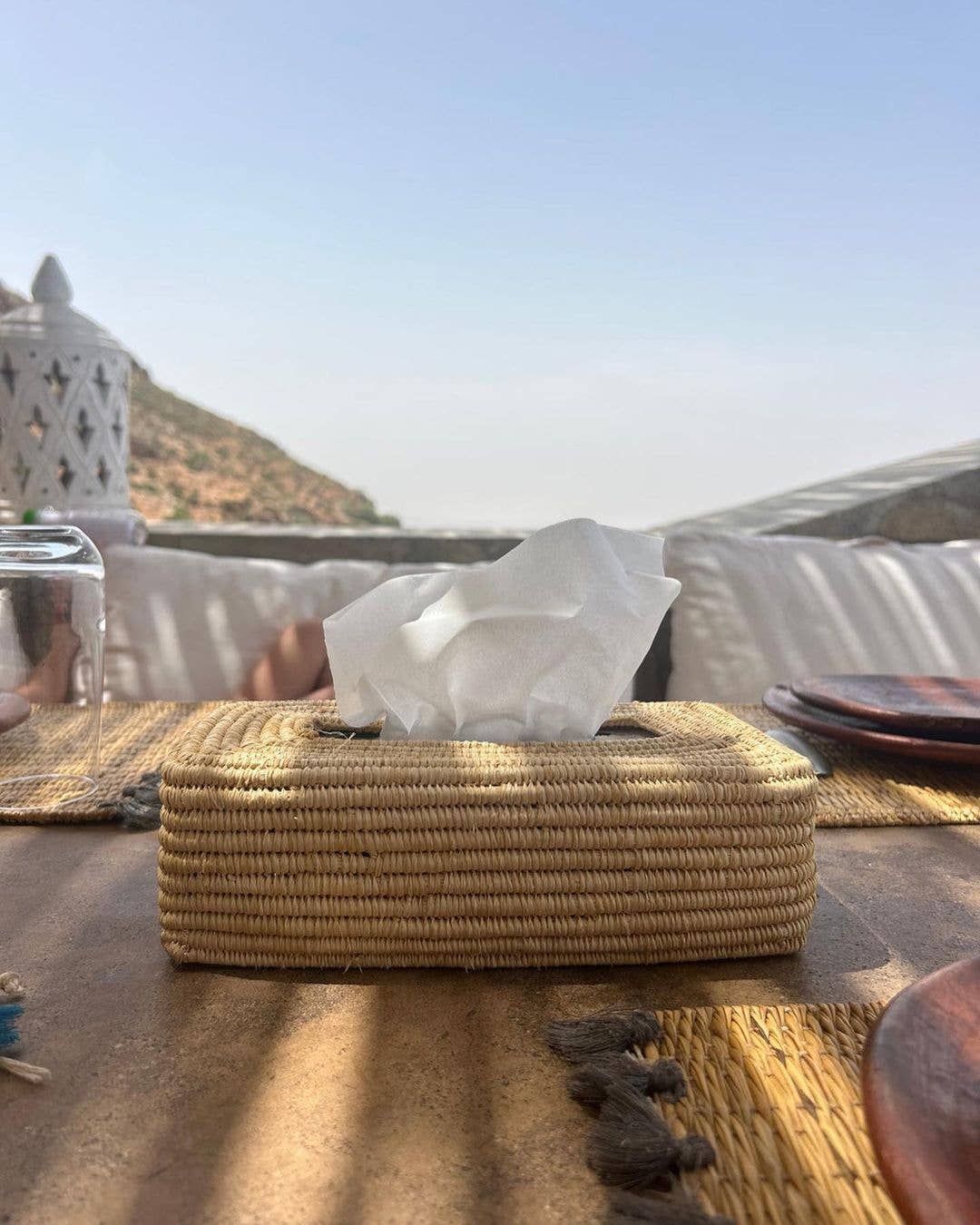 Handwoven Raffia Tissue Box Cover – Boho Natural Home Decor