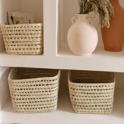 Handwoven Palm Leaf Storage Box – 3 Sizes | Eco-Friendly Moroccan Organizer