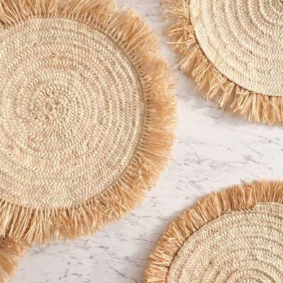 Handwoven Wicker Moroccan Placemats with Tassels – Boho Table Decor