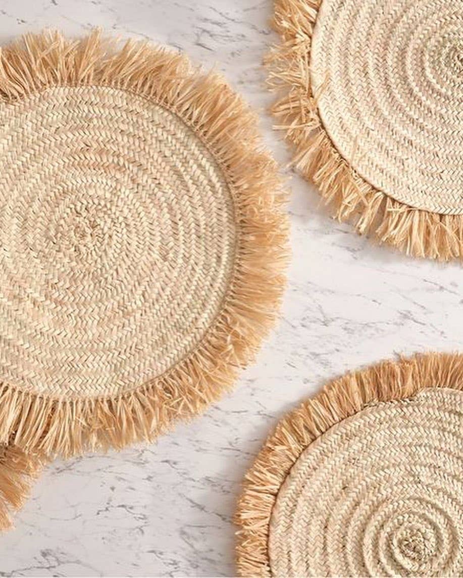 Handwoven Wicker Moroccan Placemats with Tassels – Boho Table Decor