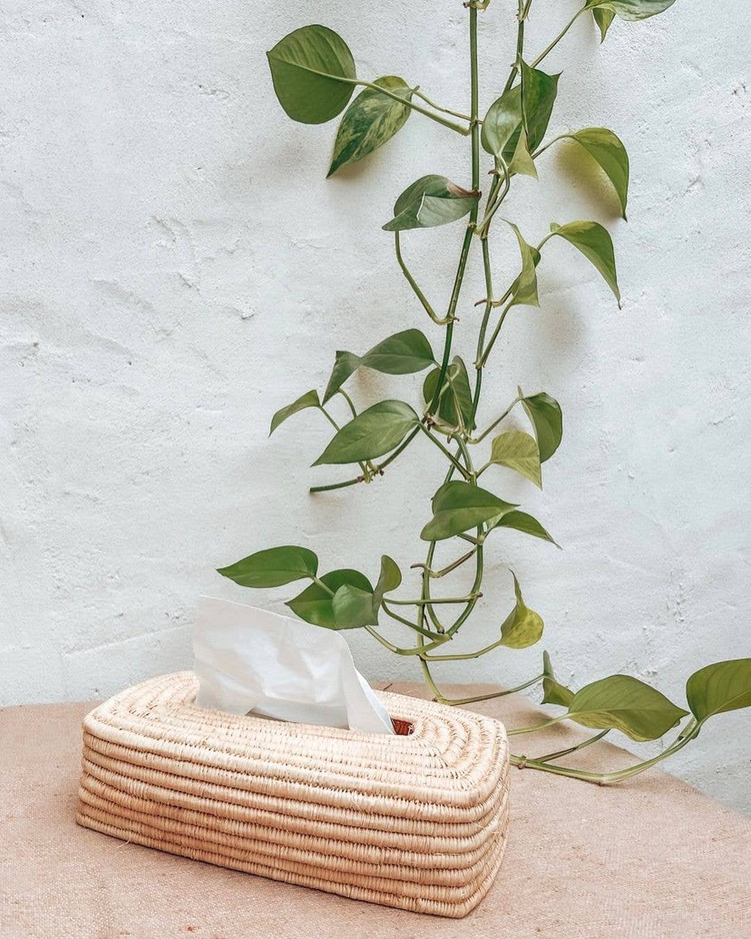 Handwoven Raffia Tissue Box Cover – Boho Natural Home Decor