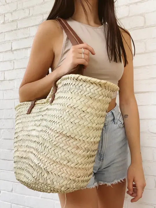 Handwoven Wicker Basket with Long Handles – Versatile Tote & Storage