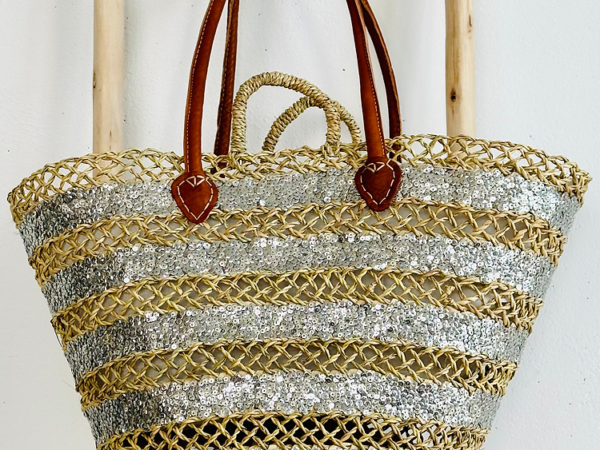 Silver Sequin Cut-Out Basket – Elegant Storage & Home Decor