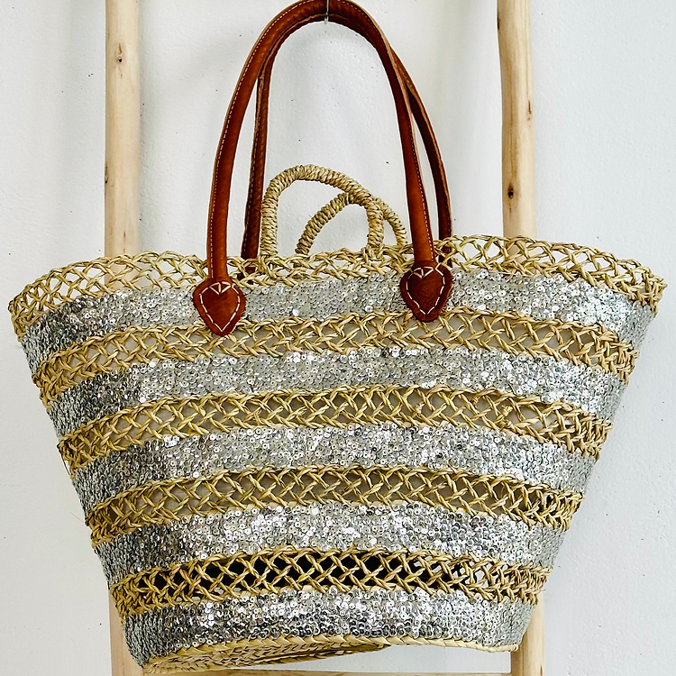 Silver Sequin Cut-Out Basket – Elegant Storage & Home Decor