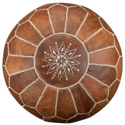 leather-pouf-cognac-brown.jpg Handcrafted Leather Pouffe – Cognac Brown Moroccan Ottoman
