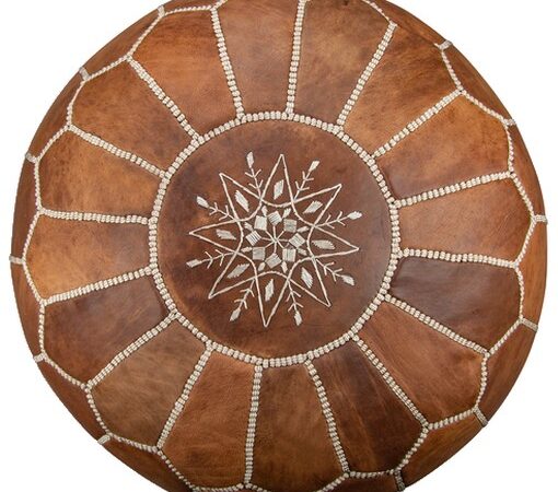 Handcrafted Leather Pouffe – Cognac Brown Moroccan Ottoman