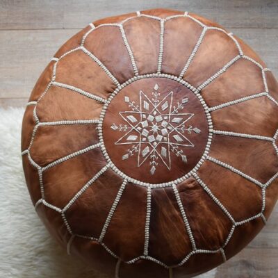 moroccan-leather-pouf-cognac-brown.jpg Handcrafted Leather Pouffe – Cognac Brown Moroccan Ottoman