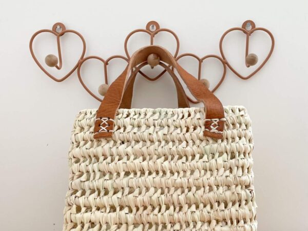 Small Handwoven Palm Leaf Basket with Leather Handles | 19x15x10 cm | Rectangular Storage Basket