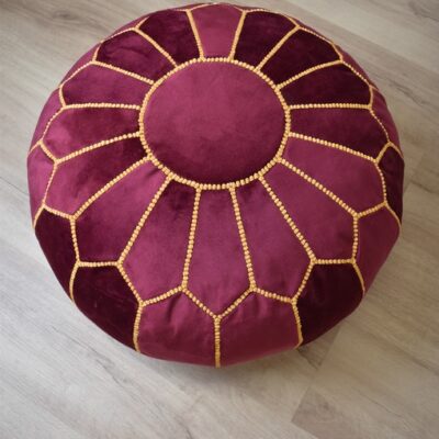 Velvet Pouffe – Pink and Yellow | 55x35 cm Handcrafted Round Ottoman
