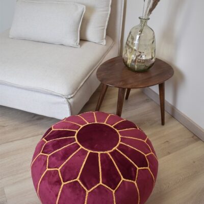 Velvet Pouffe – Pink and Yellow | 55x35 cm Handcrafted Round Ottoman
