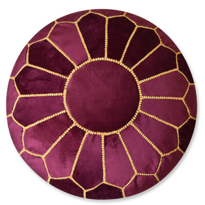 Velvet Pouffe – Pink and Yellow | 55x35 cm Handcrafted Round Ottoman