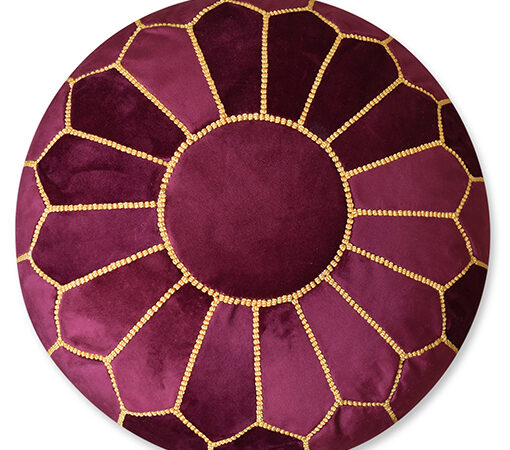 Velvet Pouffe – Pink and Yellow | 55x35 cm Handcrafted Round Ottoman