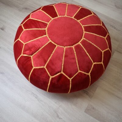 Velvet Pouffe – Red and Yellow | 50x35 cm Handcrafted Round Ottoman