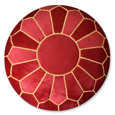 Velvet Pouffe – Red and Yellow | 50x35 cm Handcrafted Round Ottoman