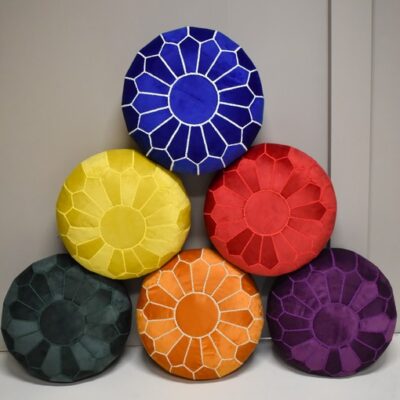 Velvet Pouffe – Neon Green | 55x35 cm Handcrafted Round Ottoman
