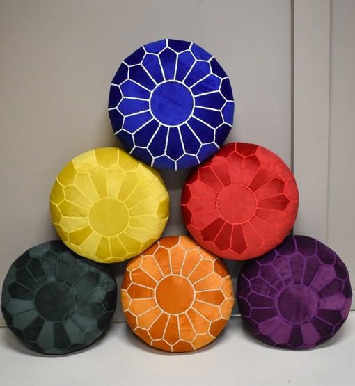 velvet-pouf-1.jpg Velvet Pouffe – Denim Blue | 55x35 cm Handcrafted Round Ottoman