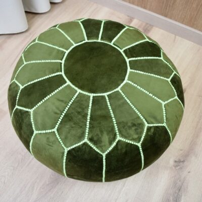 Velvet Pouffe – Neon Green | 55x35 cm Handcrafted Round Ottoman