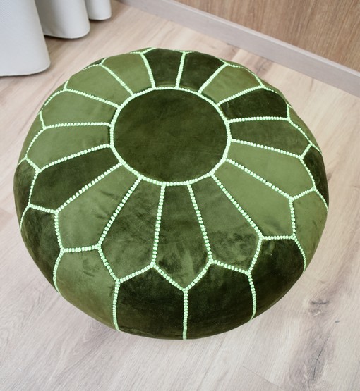 Velvet Pouffe – Neon Green | 55x35 cm Handcrafted Round Ottoman